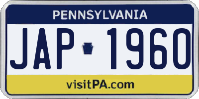 PA license plate JAP1960