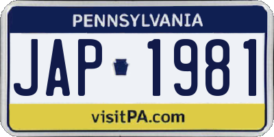 PA license plate JAP1981