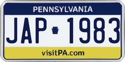 PA license plate JAP1983