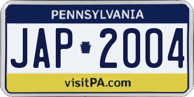 PA license plate JAP2004