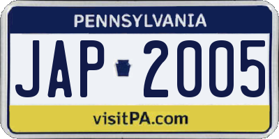 PA license plate JAP2005