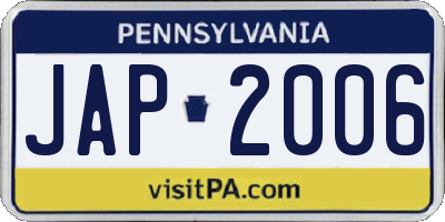 PA license plate JAP2006
