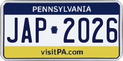 PA license plate JAP2026