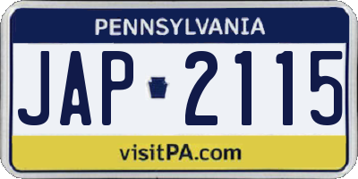 PA license plate JAP2115