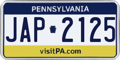 PA license plate JAP2125