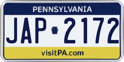 PA license plate JAP2172