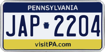 PA license plate JAP2204