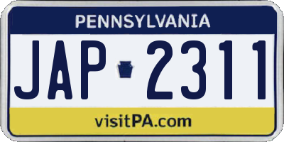 PA license plate JAP2311