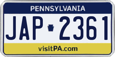 PA license plate JAP2361