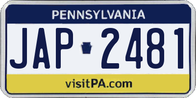 PA license plate JAP2481