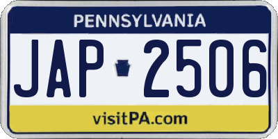 PA license plate JAP2506