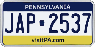 PA license plate JAP2537