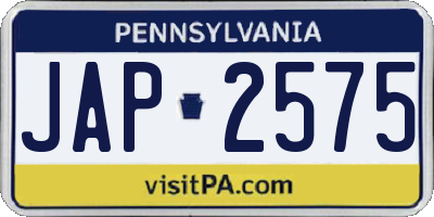 PA license plate JAP2575