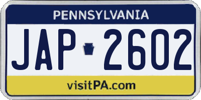 PA license plate JAP2602
