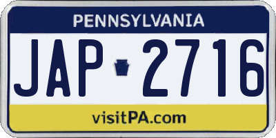 PA license plate JAP2716