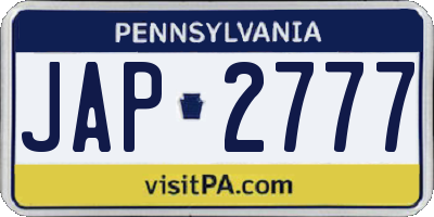 PA license plate JAP2777