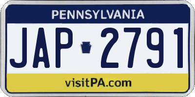 PA license plate JAP2791