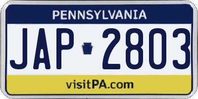 PA license plate JAP2803