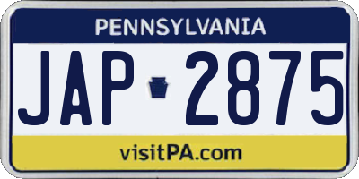 PA license plate JAP2875