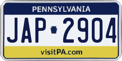 PA license plate JAP2904