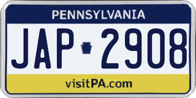 PA license plate JAP2908