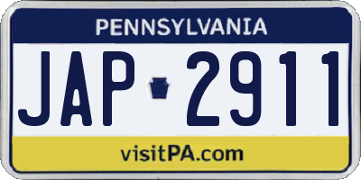 PA license plate JAP2911