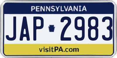 PA license plate JAP2983