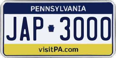 PA license plate JAP3000