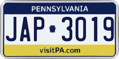 PA license plate JAP3019