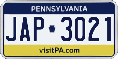 PA license plate JAP3021