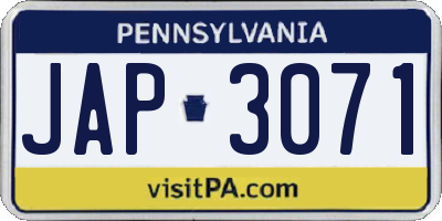 PA license plate JAP3071