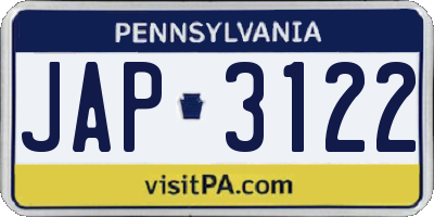 PA license plate JAP3122