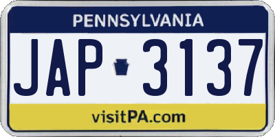 PA license plate JAP3137