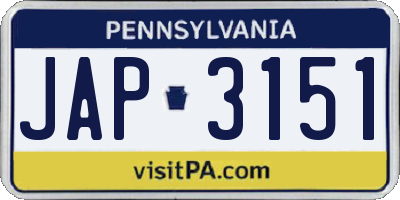 PA license plate JAP3151