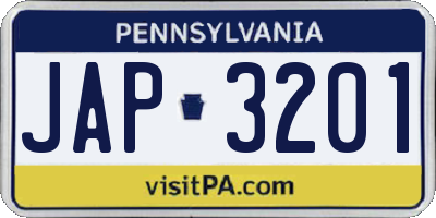 PA license plate JAP3201