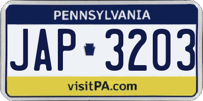 PA license plate JAP3203
