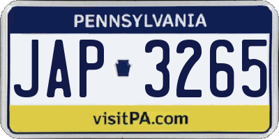PA license plate JAP3265
