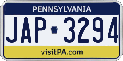 PA license plate JAP3294