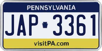 PA license plate JAP3361