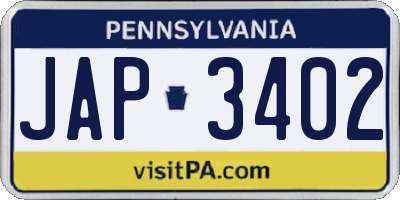 PA license plate JAP3402