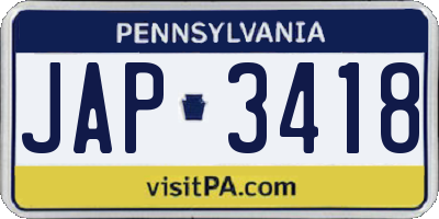 PA license plate JAP3418