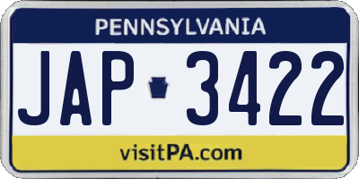 PA license plate JAP3422