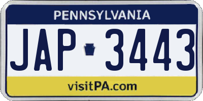 PA license plate JAP3443