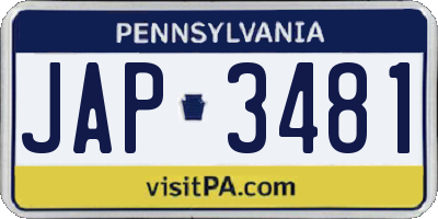 PA license plate JAP3481