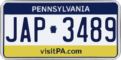 PA license plate JAP3489