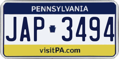 PA license plate JAP3494
