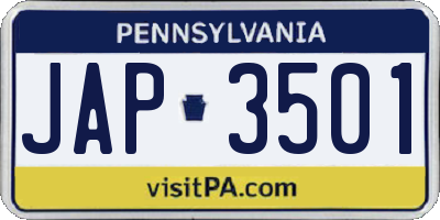 PA license plate JAP3501
