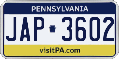 PA license plate JAP3602