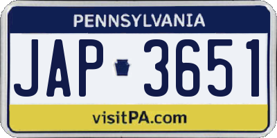PA license plate JAP3651