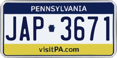 PA license plate JAP3671